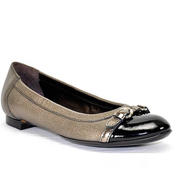 Agl Shoes - AGL Leather Buckle Cap Toe Metallic Ballet Flats